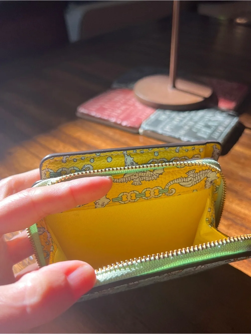 Tory Burch Mint Green Seahorse Print Wallet with Yellow Strap - Picture 5 of 5